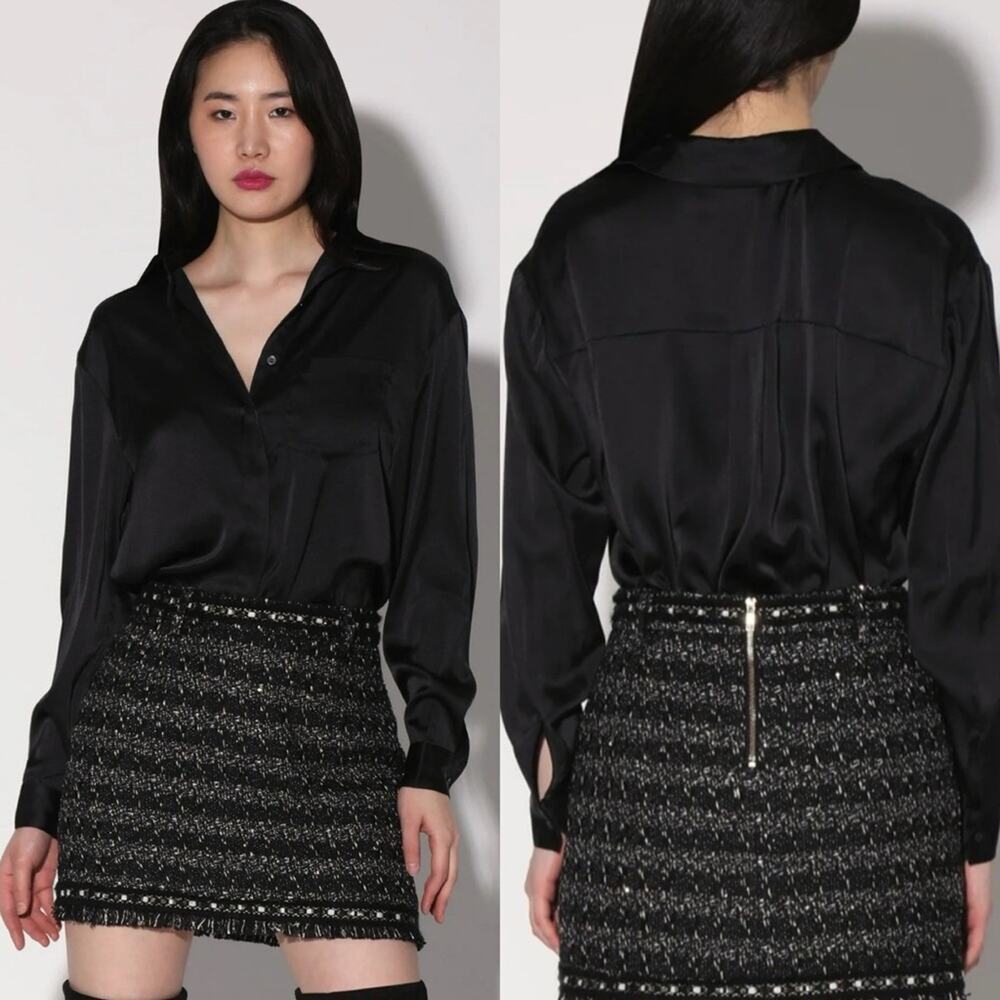 Walter Baker Bella Satin‎ Button Down Blouse Top Black Size S Office Minimalist